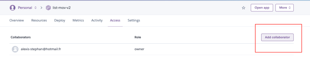 tutoriel ajouter collaborateur heroku 2