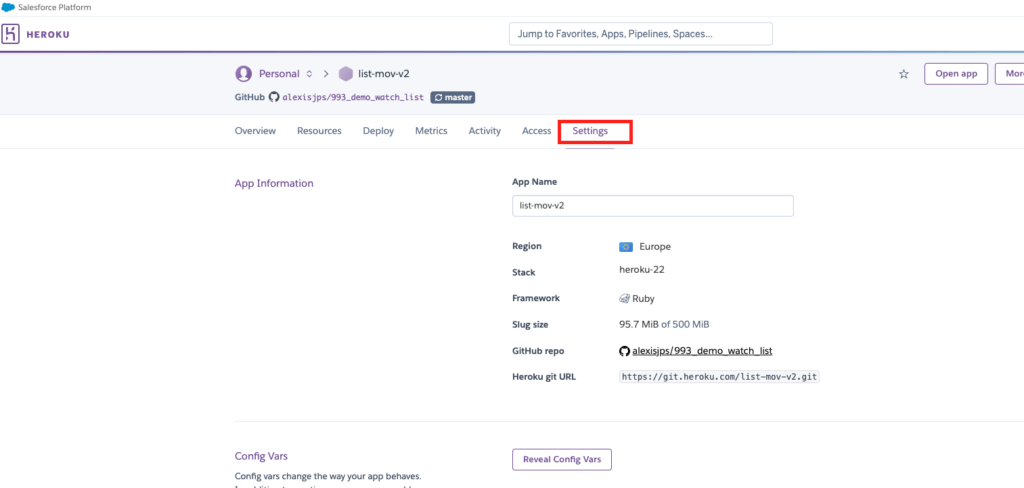 setting heroku