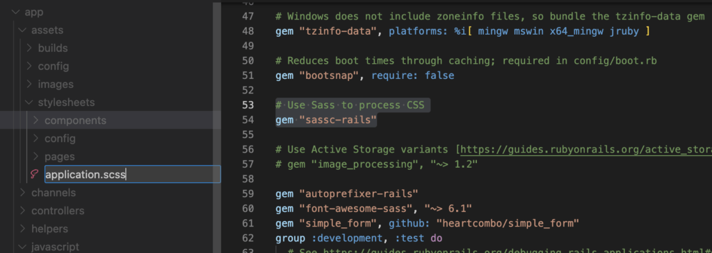 fichier application.scss rails
